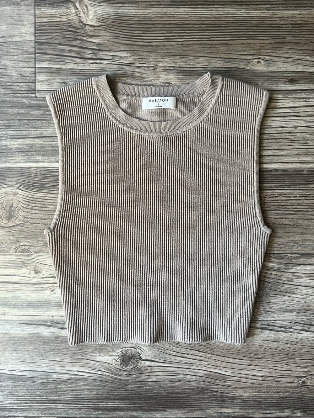 Aritzia Babaton Ribbed Sleeveless Knit Tank in Beige Taupe